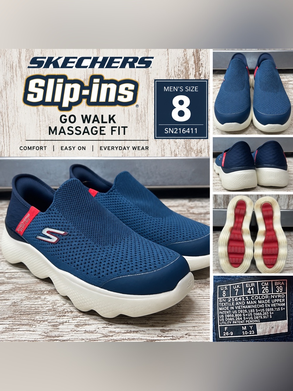 Skechers Slip-ins GO WALK Massage Fit Men’s Size 8 Navy Blue SN 216411